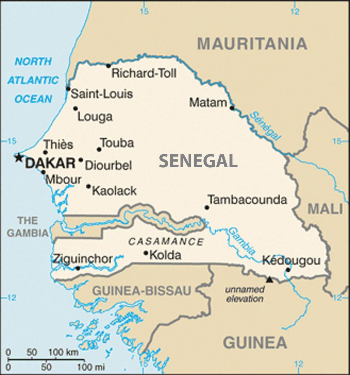 mapa Senegal eta inguruko herrialdeetan