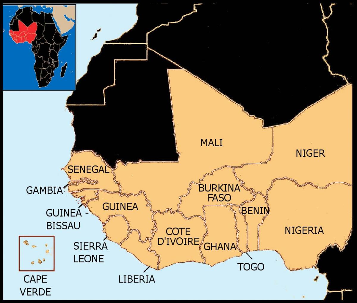 mapa Senegal mapa mendebaldeko afrikan